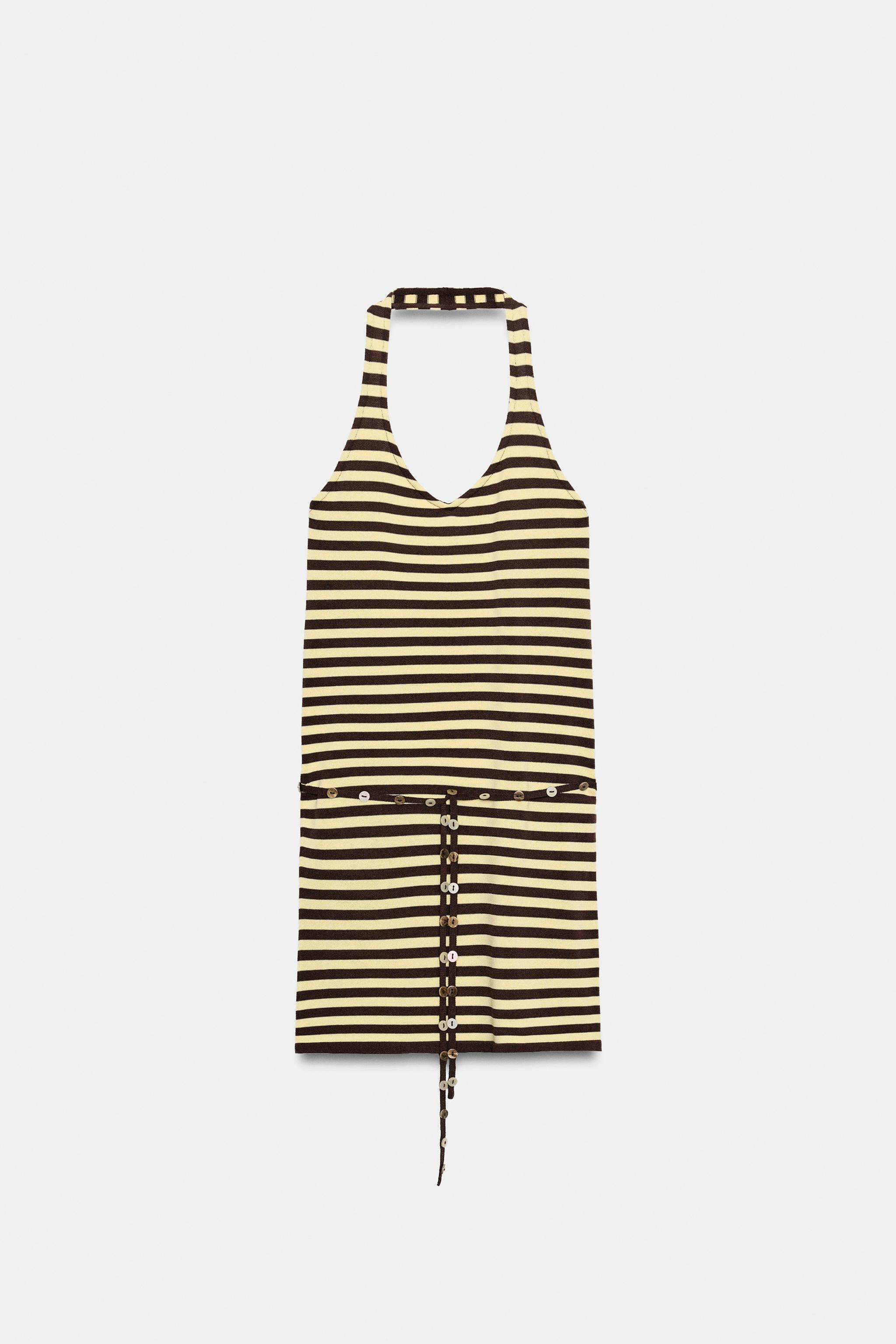 STRIPED HALTERNECK DRESS WITH BELT | Zara UK