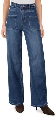 Arach&Cloz Women's Stretchy Denim Adjustable Waist Buttons High Waisted Wide Leg Jeans 2025 | Amazon (US)