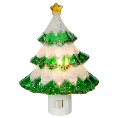 Northlight Glittered Christmas Tree with Star Topper Night Light - 5.75" - Green and White | Target
