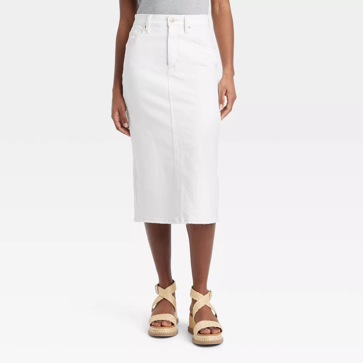 Women's High-Rise Denim Midi Skirt - Universal Thread™ White 2 | Target