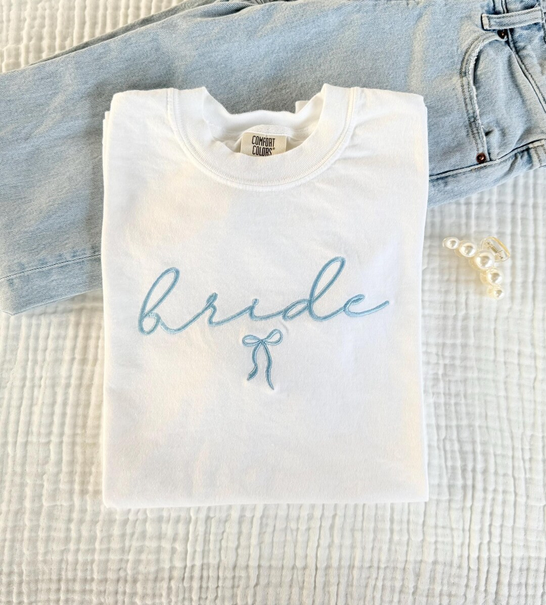 Comfort Colors, Embroidered Bride Shirt, Coquette Bachelorette Party, Bride to Be Shirt, Engageme... | Etsy (US)