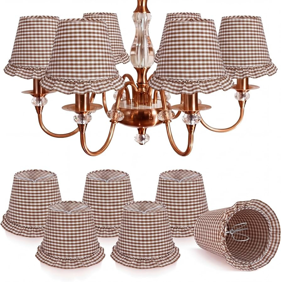 Gerrii 6 Pack Ruffle Gingham Lamp Shades Set 6'' x 5.1'' Chandelier Lamp Shade Farmhouse Rustic G... | Amazon (US)