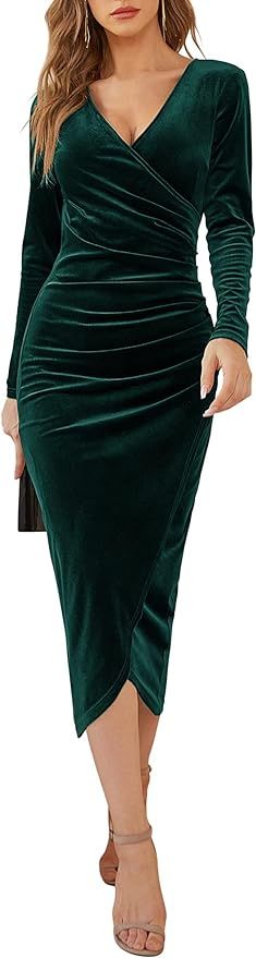 DIRASS Cocktail Dress for Women Wedding Guest Evening Party Formal Emerald Green Sexy Christmas D... | Amazon (US)