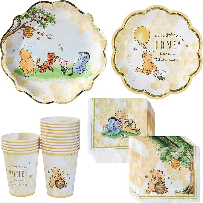 Kate Aspen Honey Bear 78-Piece Winnie Baby Shower Plates and Cups and Napkins Sets for 16 Guests,... | Amazon (US)