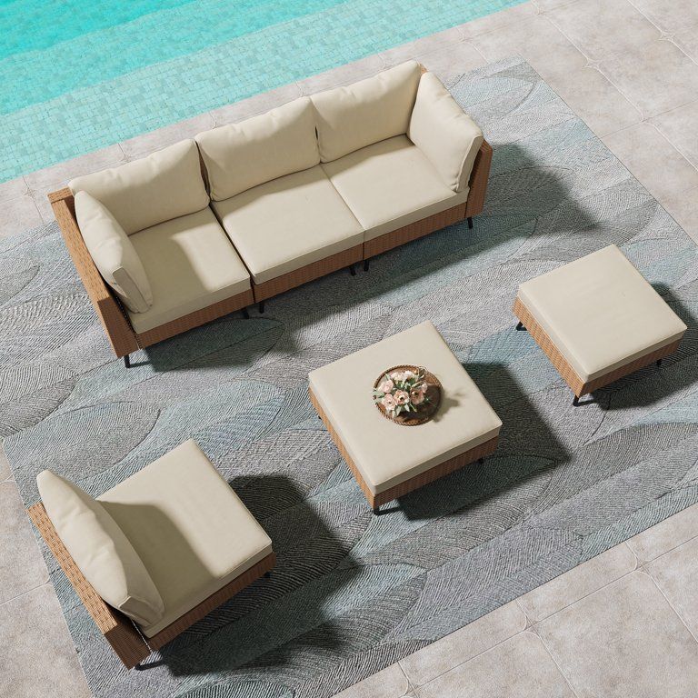 LAUSAINT HOME 6 Pieces Patio Conversation Set, Outdoor Sectional Wicker Sofa PE Rattan Furniture ... | Walmart (US)
