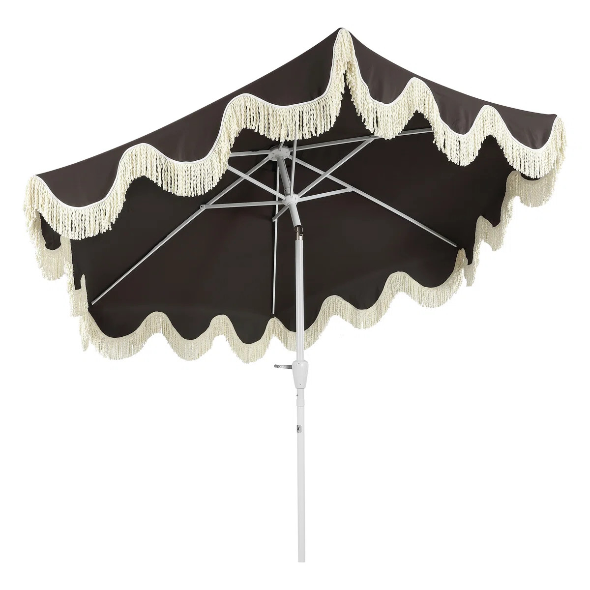 Collins 9 ft. Bohemian Fringe Outdoor Patio Umbrella with Crank Lift and Tilt, Black/Cream Scallo... | Wayfair North America