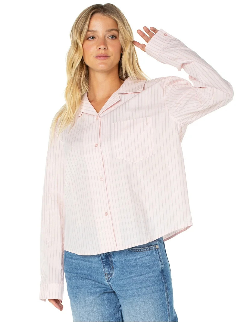 Celebrity Pink Women's Striped Button Up Shirt, Sizes XS-XXXL | Walmart (US)
