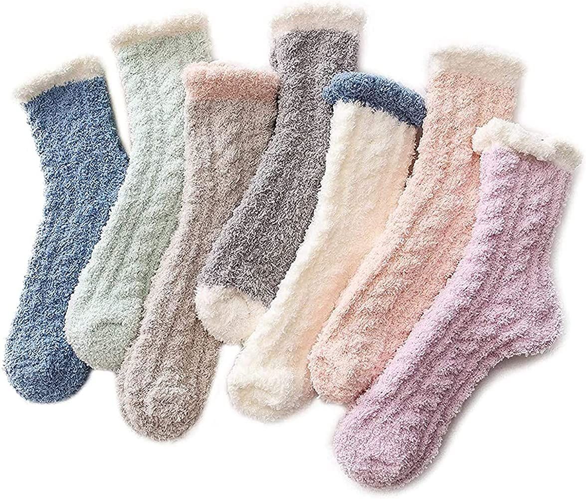 Azue Fuzzy Warm Slipper Socks Women Super Soft Microfiber Cozy Sleeping Socks 6 or 5 Pairs | Amazon (US)