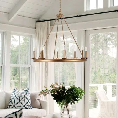 Natal 8 - Light Candle Style Wagon Wheel Chandelier Ivy Bronx Finish: Gold Painted | Wayfair North America