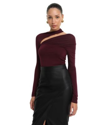 Women's Zola Asymmetric Cutout Sheer-Sleeve Top | Macy's