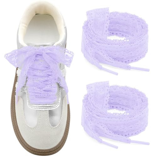 WEGOODZF Flat Lace Shoelaces for Women: 2 Pairs 2.3 CM Wide 31 Inch Lavender Lacy Fancy Shoe Laces | Amazon (US)