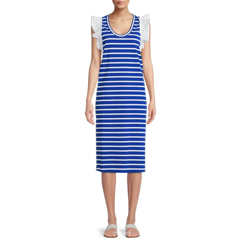 The Get Women's Ruffle Sleeve Shift Midi Dress | Walmart (US)
