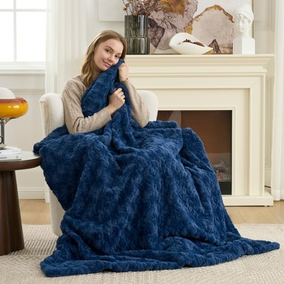 Premium Faux Rabbit Fur Throw Blanket 55"*70" Weighted Softness, Anti-Static, Rose Swirl Pattern, Ideal Gift for Cozy Decor - Cozy Bliss | Target