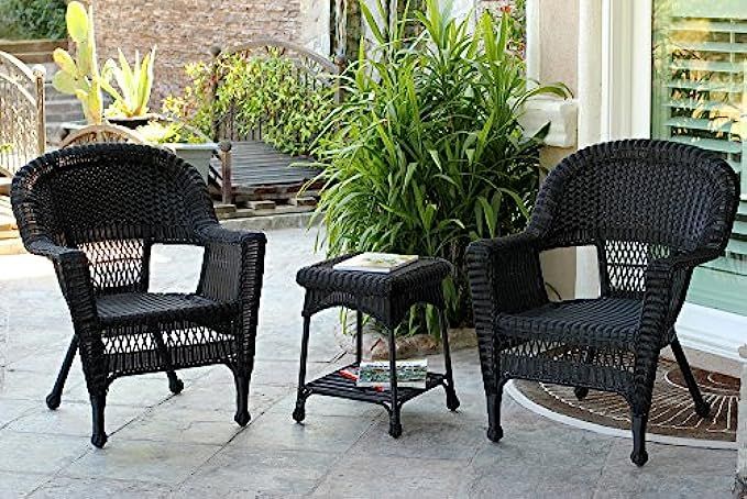 Jeco W00207_2-CES 3 Piece Wicker Chair and End Table Set without Cushion, Black | Amazon (US)