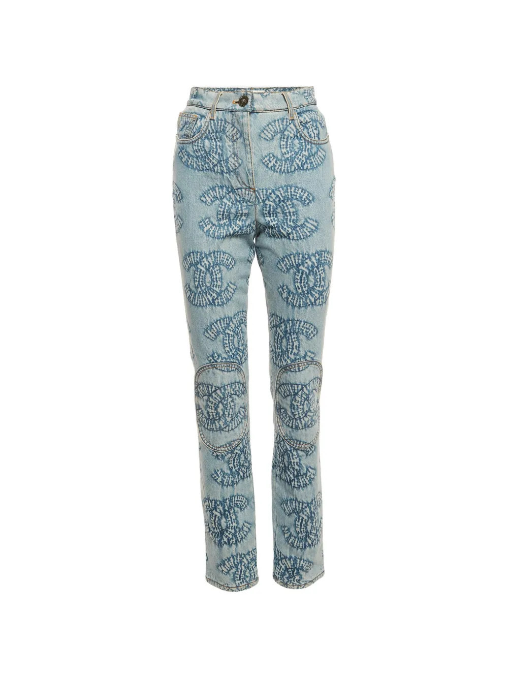 CHANEL Pre-Owned monogram-pattern regular-fit jeans - Blue | Farfetch Global