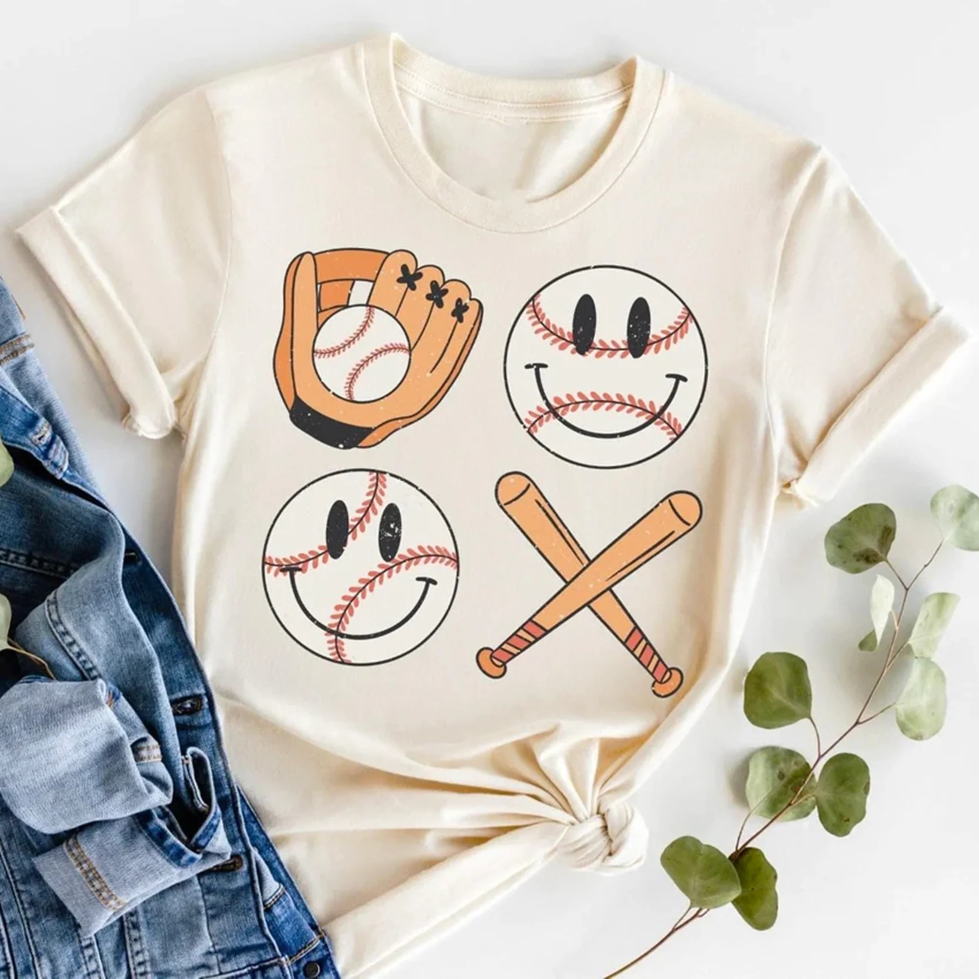 Baseball Happy Graphic Tee, Natural | SpearmintLOVE