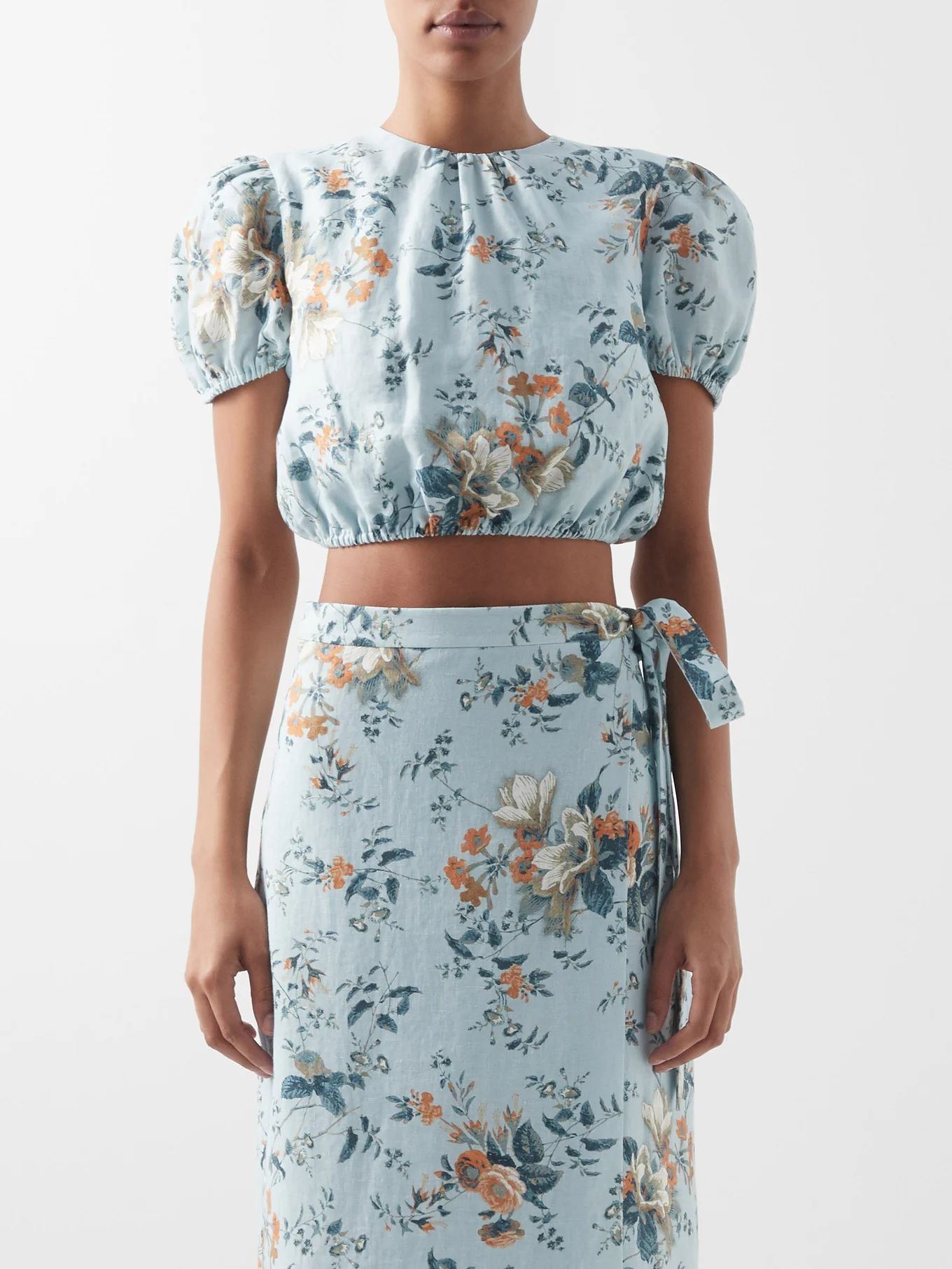 Vacation Hydra floral-print linen cropped top | Erdem | Matches (US)