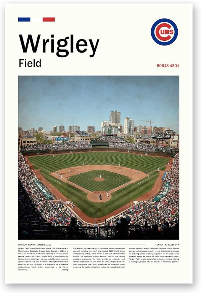 WrigleyField Stadium Poster (L24 xW16 Canvas) Chicago Bay Ballpark Wall Art Print - Cubs Retro Sp... | Amazon (US)