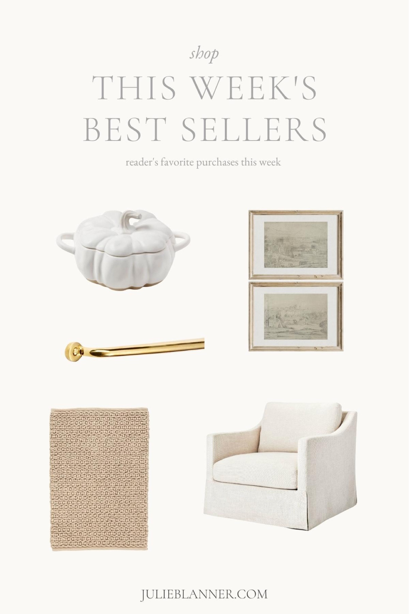 Best Sellers this week: Target upholstered swivel armchair and stoneware pumpkin baker with lid, Rejuvenation large massey drawer pull, Etsy wall art, and Wayfair handmade braided indoor/outdoor area rug. Target home, Target home decor, Target fall decor, Target fall home, Target furniture, Target deals, Studio Mcgee at Target, Target dupes, Target cozy home, home decor, fall home, home fall decor, Target pillows, Target art, Target rugs, Target organization, Target baskets, Target Halloween decor 

#LTKhome #LTKSeasonal #LTKstyletip