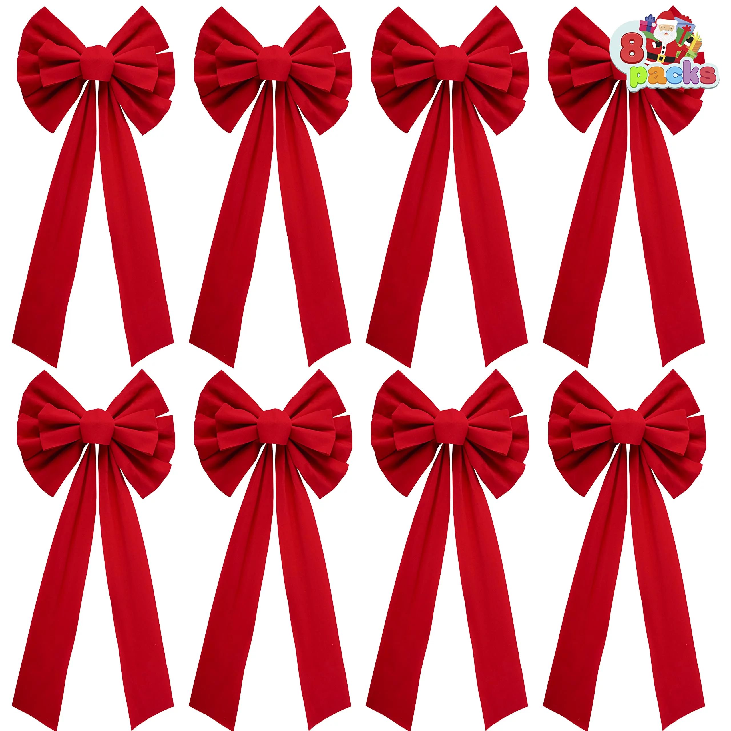 JOYIN 8 Pack Christmas Red Velvet Bows, 26" Long by 10" Wide Decorative Christmas Bows for Wreath... | Walmart (US)