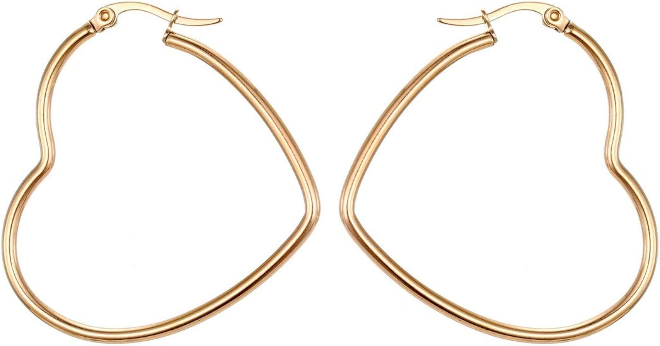 MengPa Hoop Earrings for Women Stainless Steel or Black Gold Plated Lightweight Jewelry | Amazon (US)