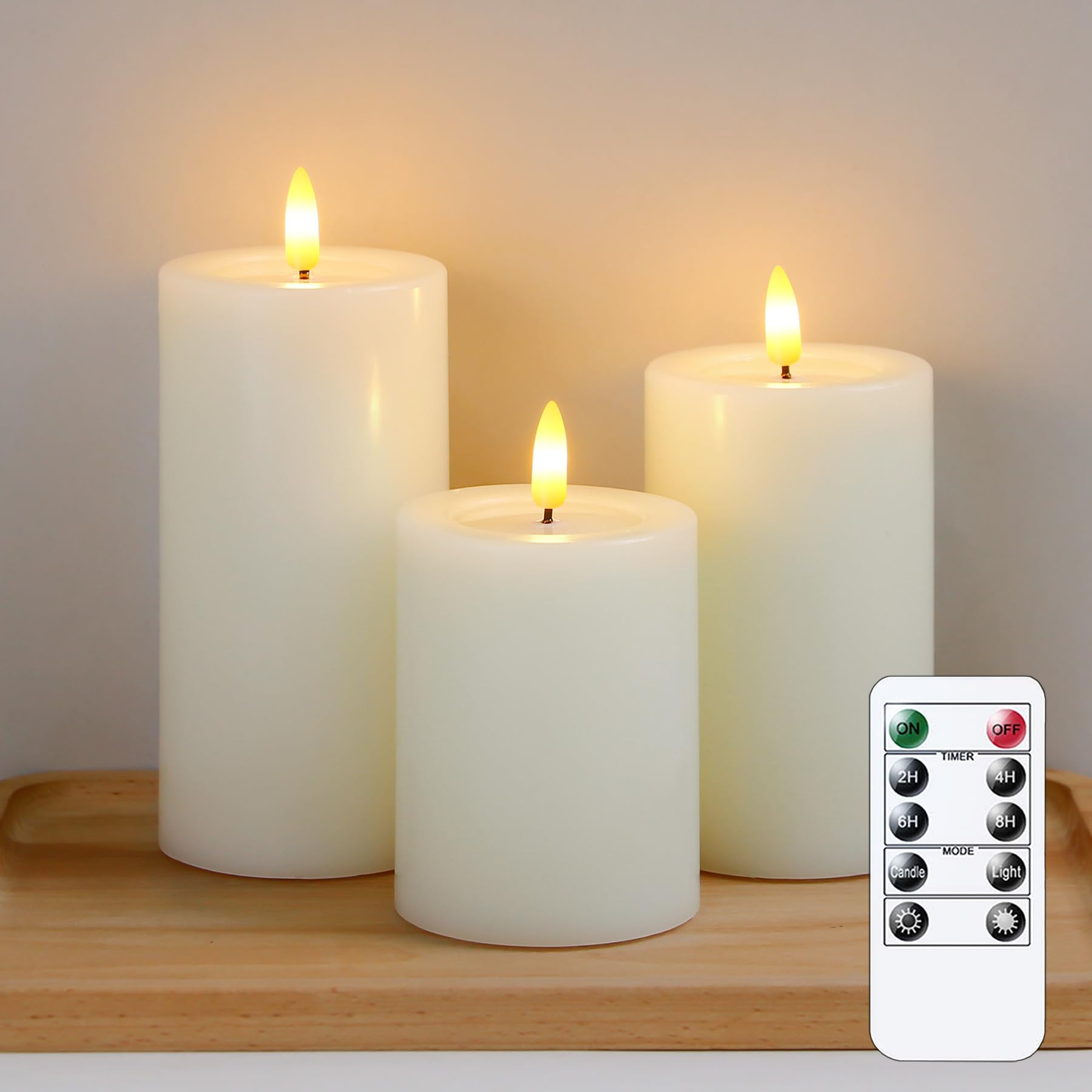Yeelida Remote Flameless Flickering Pillar Candles with Candle Grease Effect,Pack of 3 Ivory LED ... | Amazon (US)