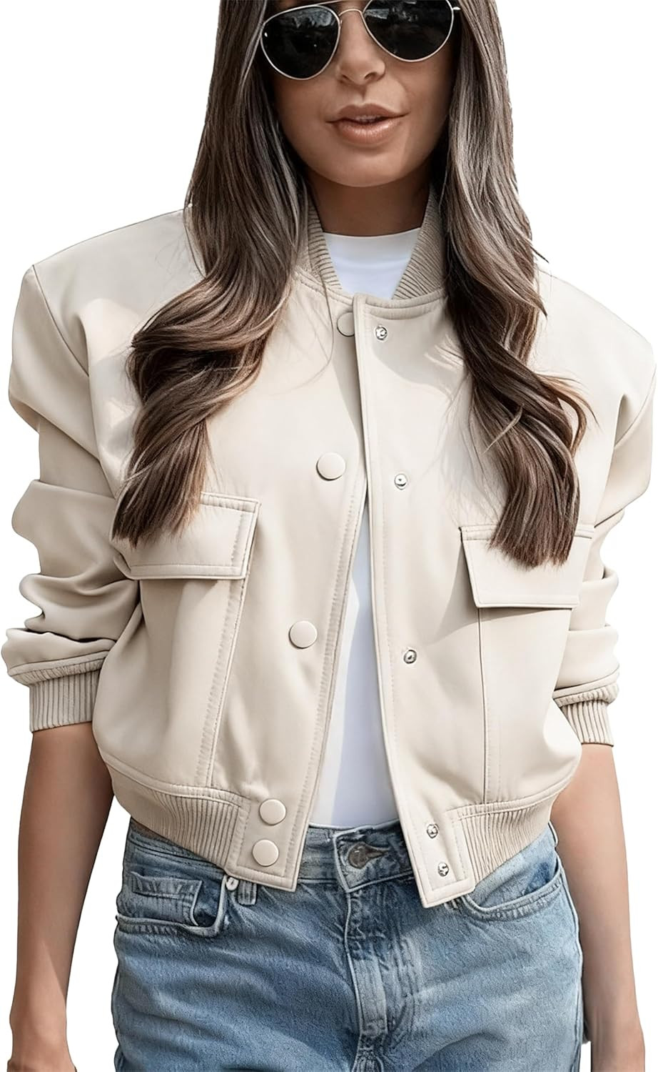 Women Crop Bomber Jacket Button Down Varsity Jacket | Amazon (US)