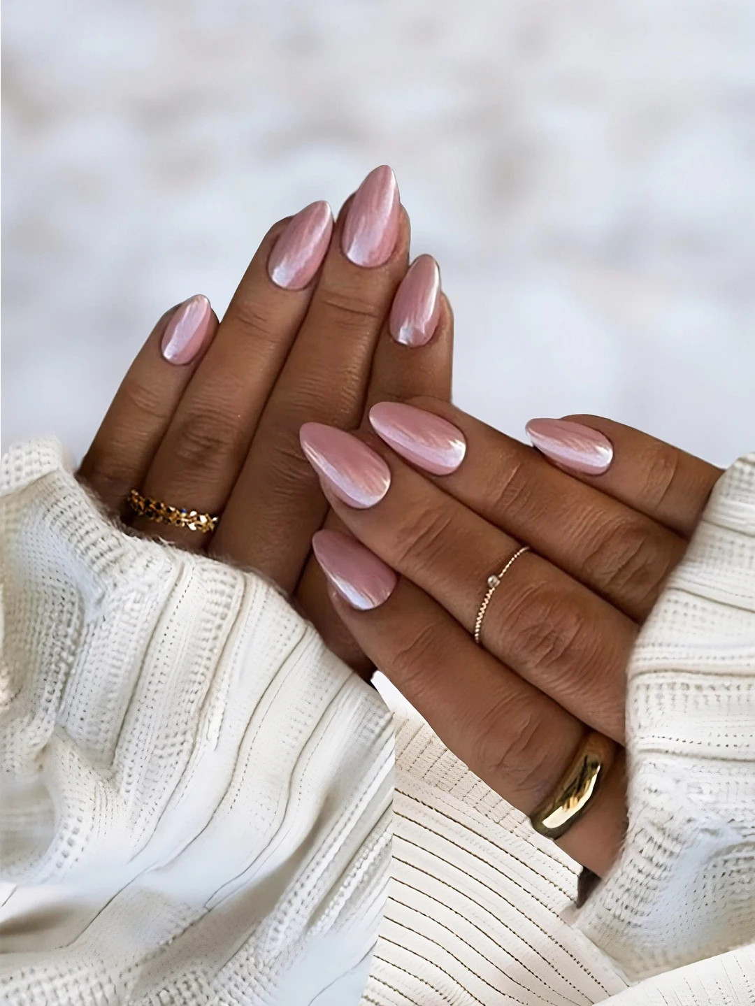 30pcs Valentines Hailey Beiber Pearlescent Almond Press on Nails Glazed Donut Chrome Wedding Nail... | Etsy (US)