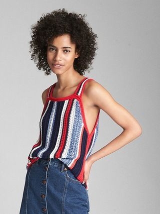 Gap Womens Crochet Mix-Stripe Tank Top Red & Blue Stripe Size L | Gap US