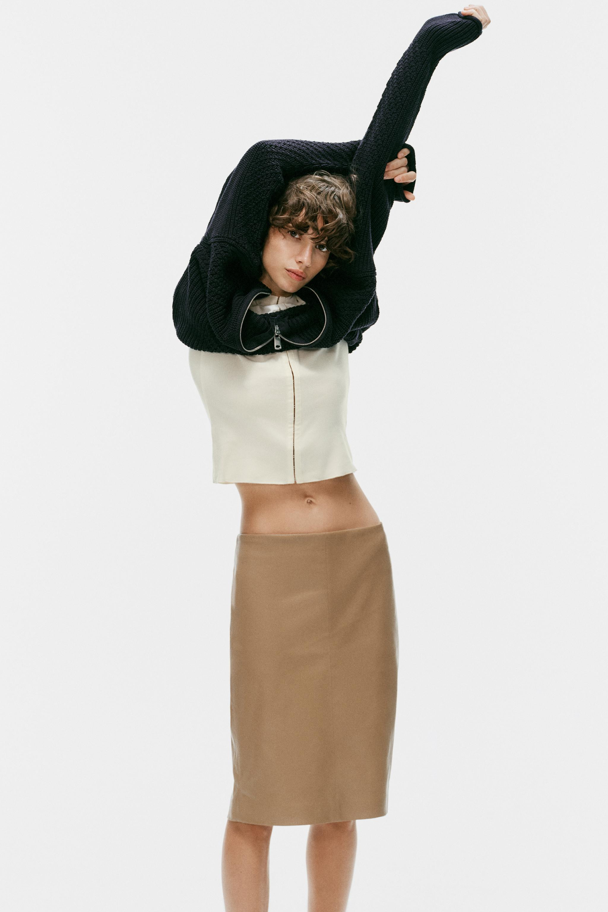 LEATHER EFFECT MIDI SKIRT | Zara UK