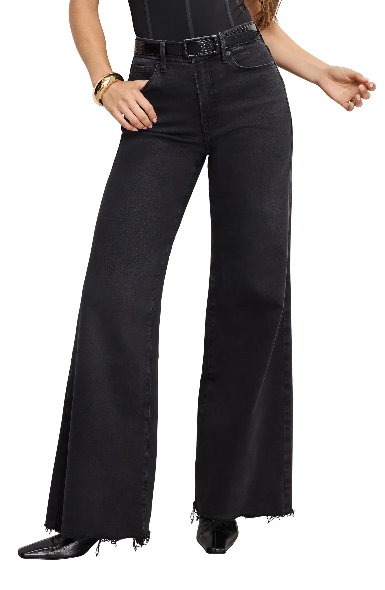 Good American Soft-Tech Good Waist Palazzo Wide Leg Jeans | Nordstrom | Nordstrom