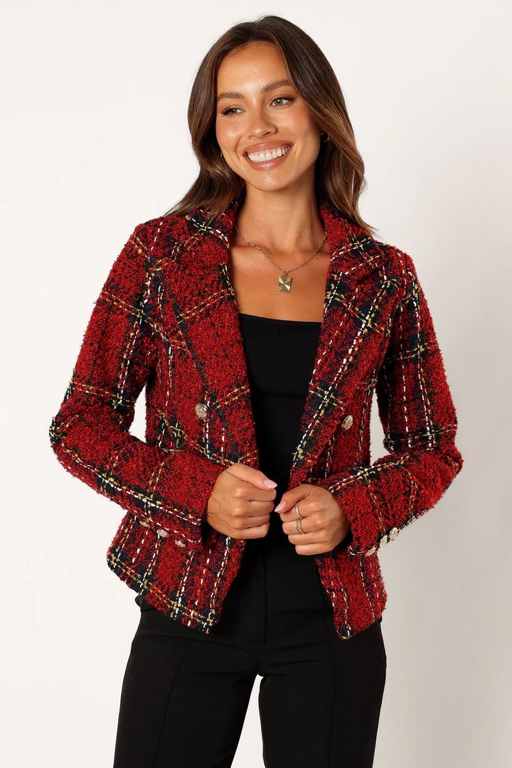 Leyla Plaid Fitted Blazer - Red | Petal & Pup (US)