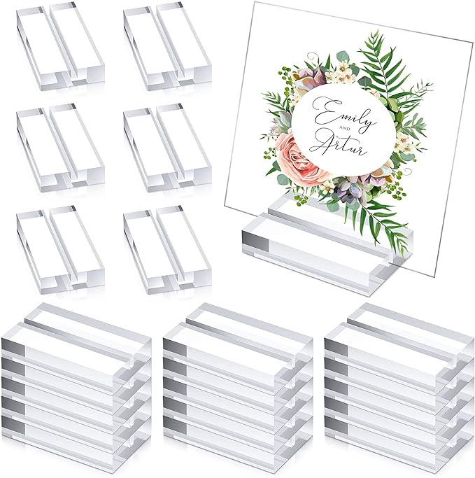 Blulu 20 Pieces Acrylic Stands Clear Place Card Holders with Card Slot Table Numbers Display Stan... | Amazon (US)