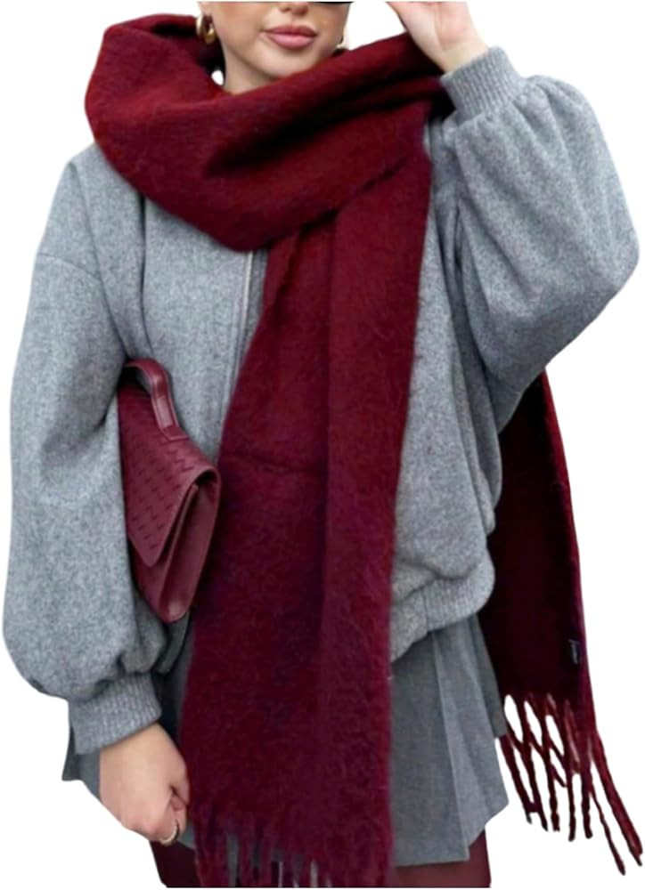 WDIRARA Women's Winter Warm Scarf Fringe Large Shawls Wraps Cozy Knitted Scarves | Amazon (US)
