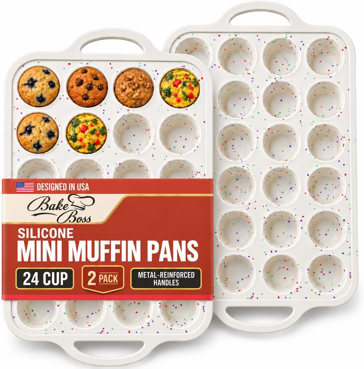 Silicone Mini Muffin Pan, 24 Cup 2 Pack with Metal Reinforced Frame | Amazon (US)