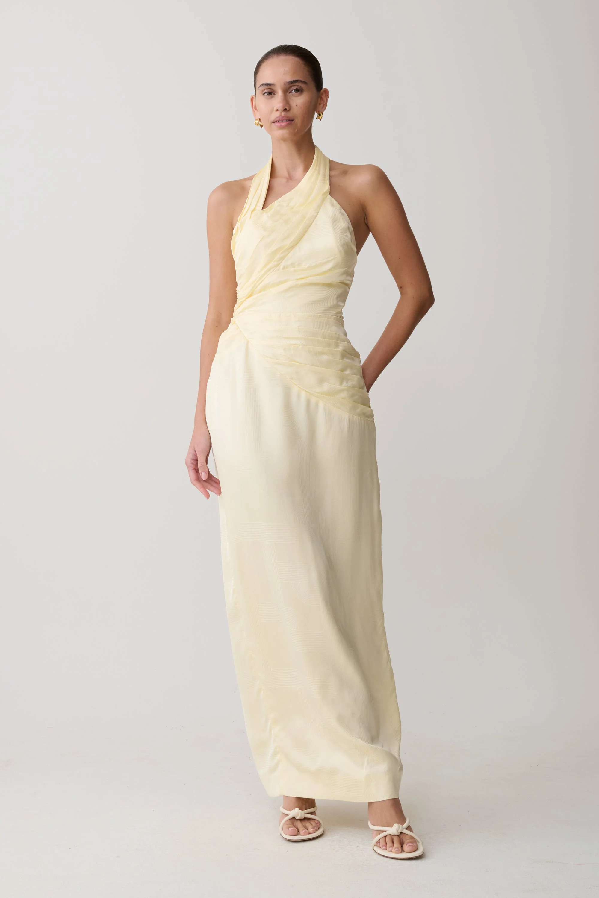 Chiara Halter Satin Maxi Dress - Buttermilk | MESHKI US