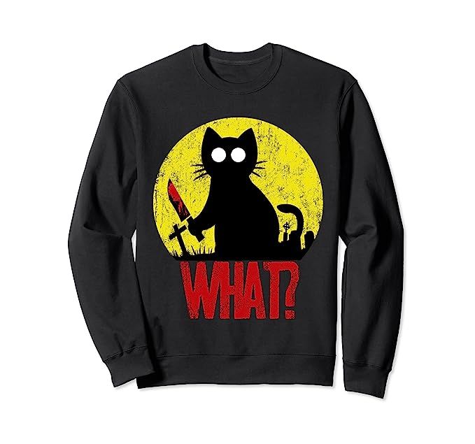 Halloween Moon Murderous Black Psycho Cat What With Knife Sweatshirt | Amazon (US)