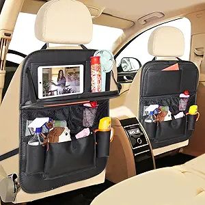 Car BackSeat Organizer with Table Tray for PU Leather Foldable Dining Table Desk Back Seat Tablet... | Amazon (US)