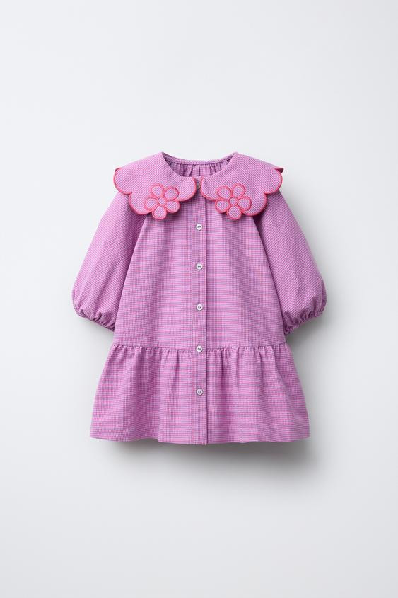 GINGHAM DRESS WITH FLORAL COLLAR | Zara US