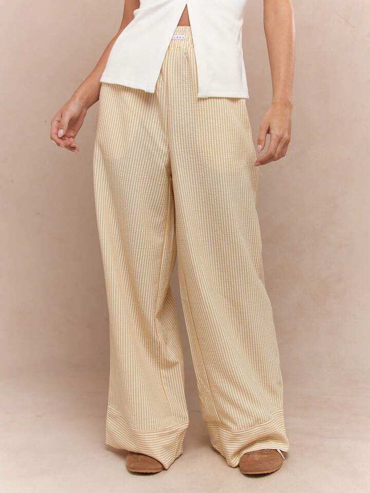 MISSGUIDED Logo Label Striped Wide Leg Pajama Pants | SHEIN