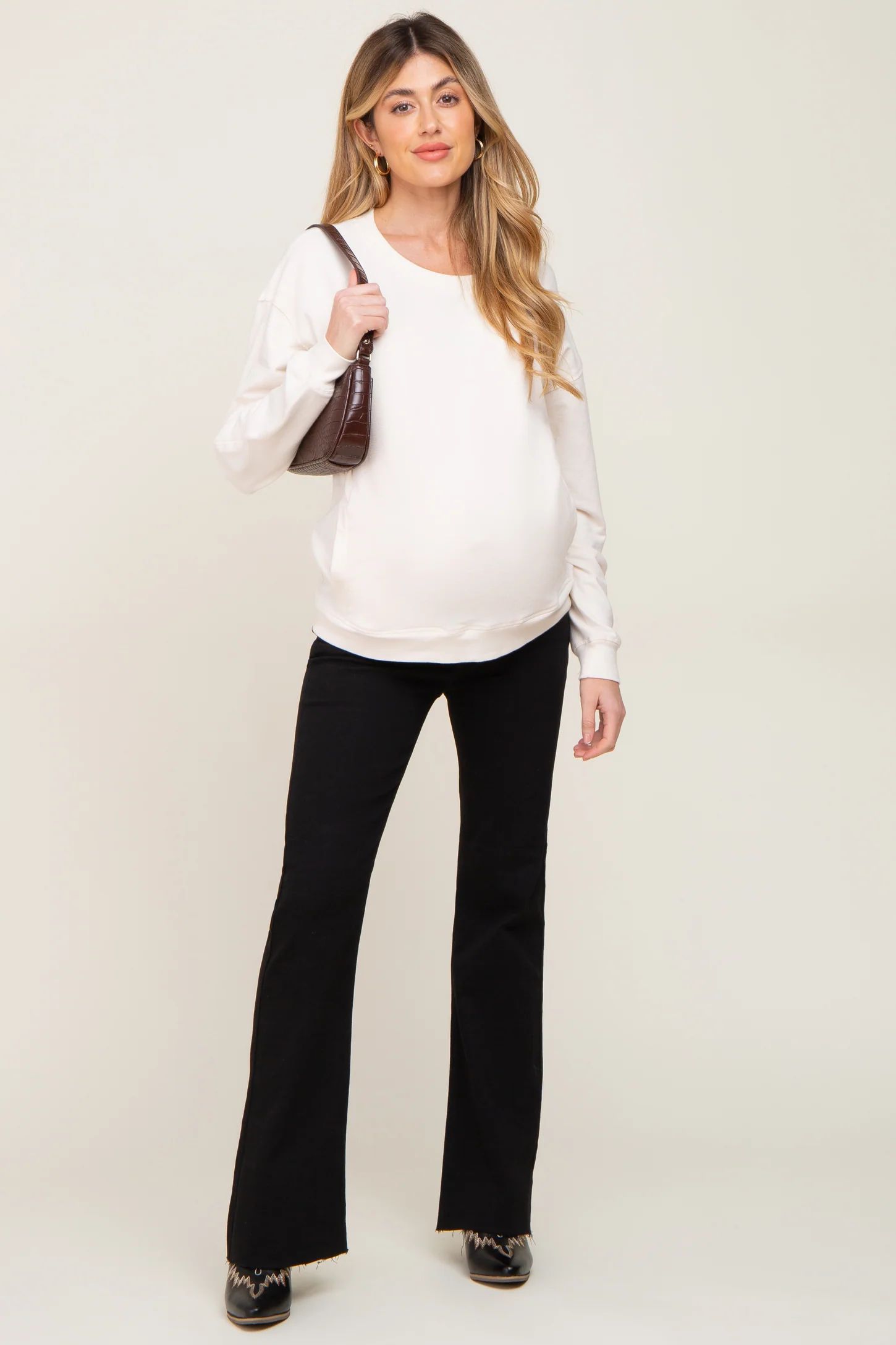 Black Flare Leg Raw Hem Maternity Jeans | PinkBlush Maternity