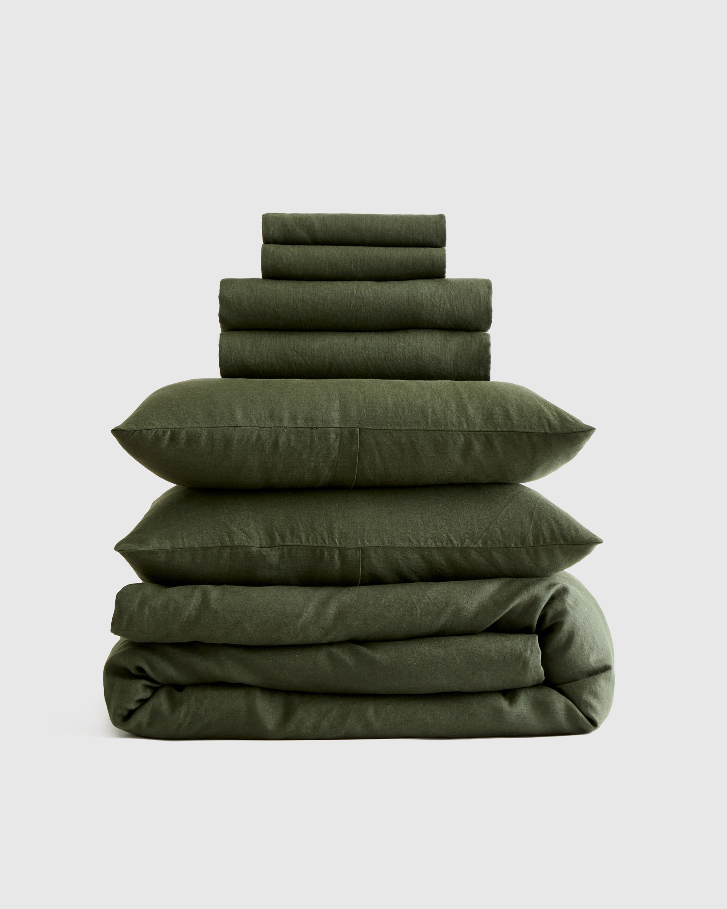 Quince | European Linen Deluxe Bedding Bundle in Pine, Size Twin | Quince