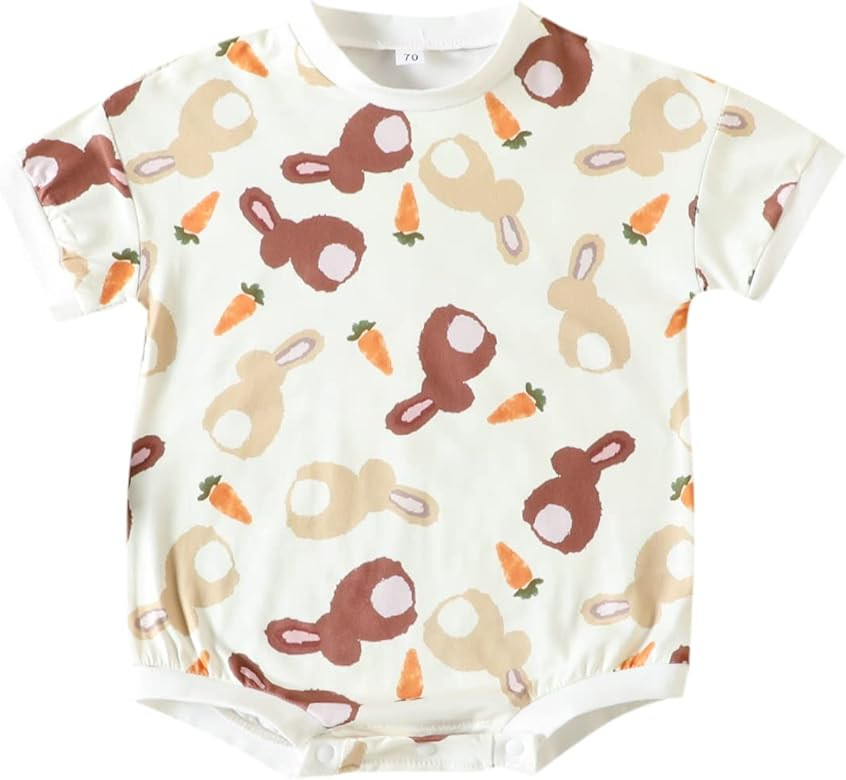Infant Baby Girl Boy Easter Outfit Cute Bunny T Shirt Romper Oversized Bubble Onesie Floral Short... | Amazon (US)