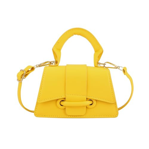 Ayliss Micro Mini Crossbody Handbag Women's Purse Clutch Cute Mini Trendy Bag Top Handle PU Leather Shoulder Bag (Yellow) | Amazon (US)