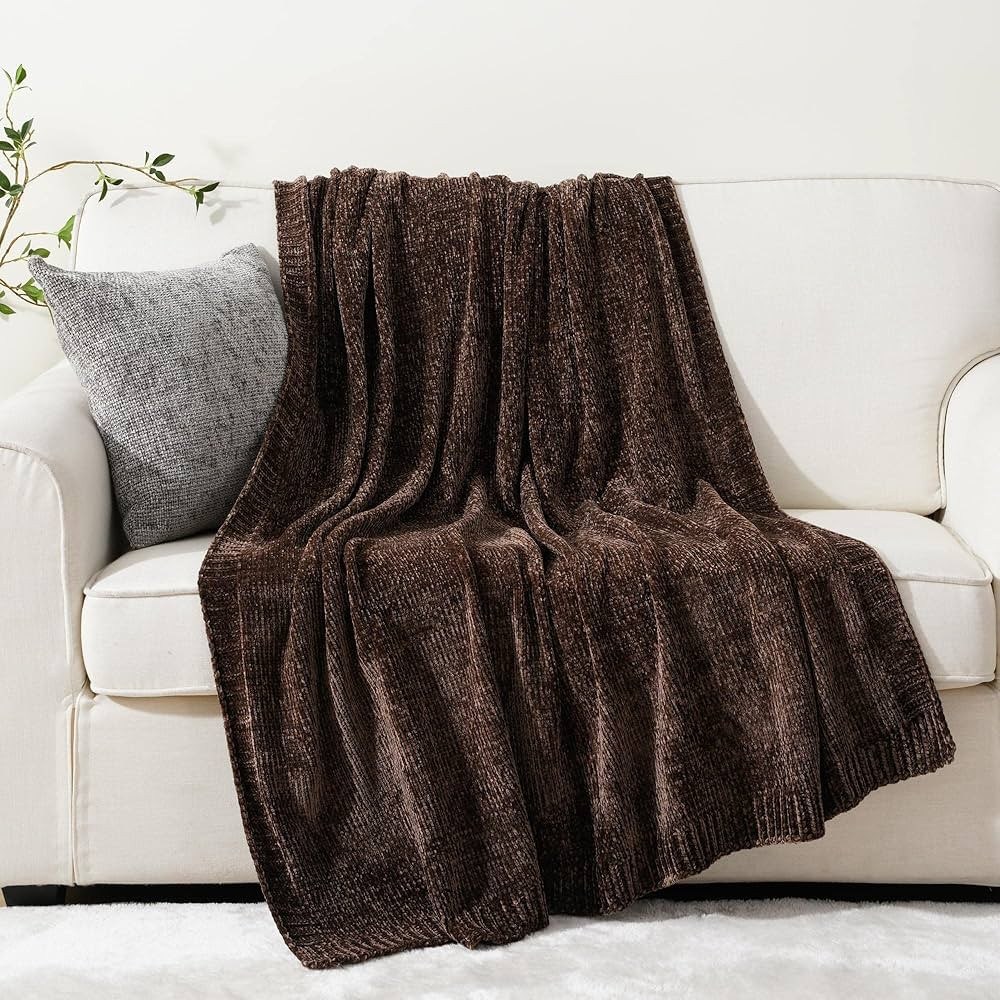 BATTILO HOME Dark Brown Throw Blanket for Couch, Soft Chenille Throw Blankets for Bed, Sofa, Home... | Amazon (US)