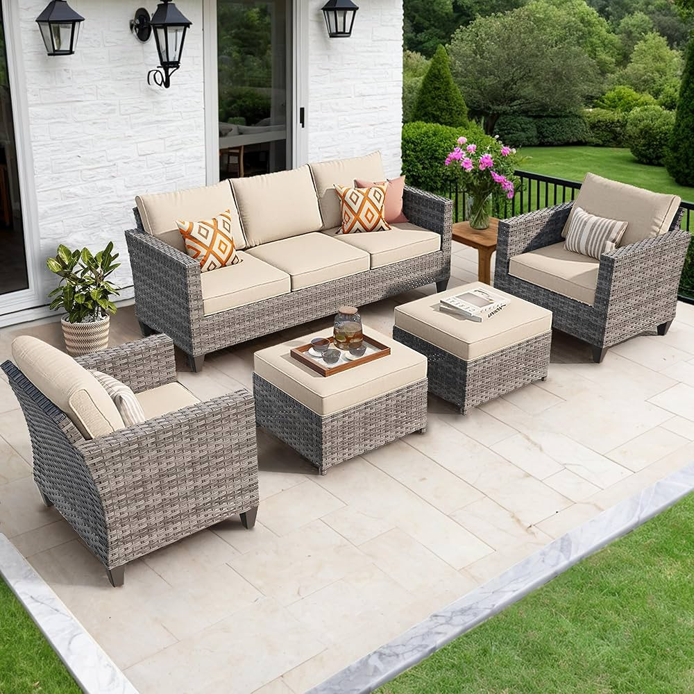 ovios Patio Furniture Set 5-Pieces Outdoor Wicker Sofa Couch with Comfortable Cushions Rattan Con... | Amazon (US)