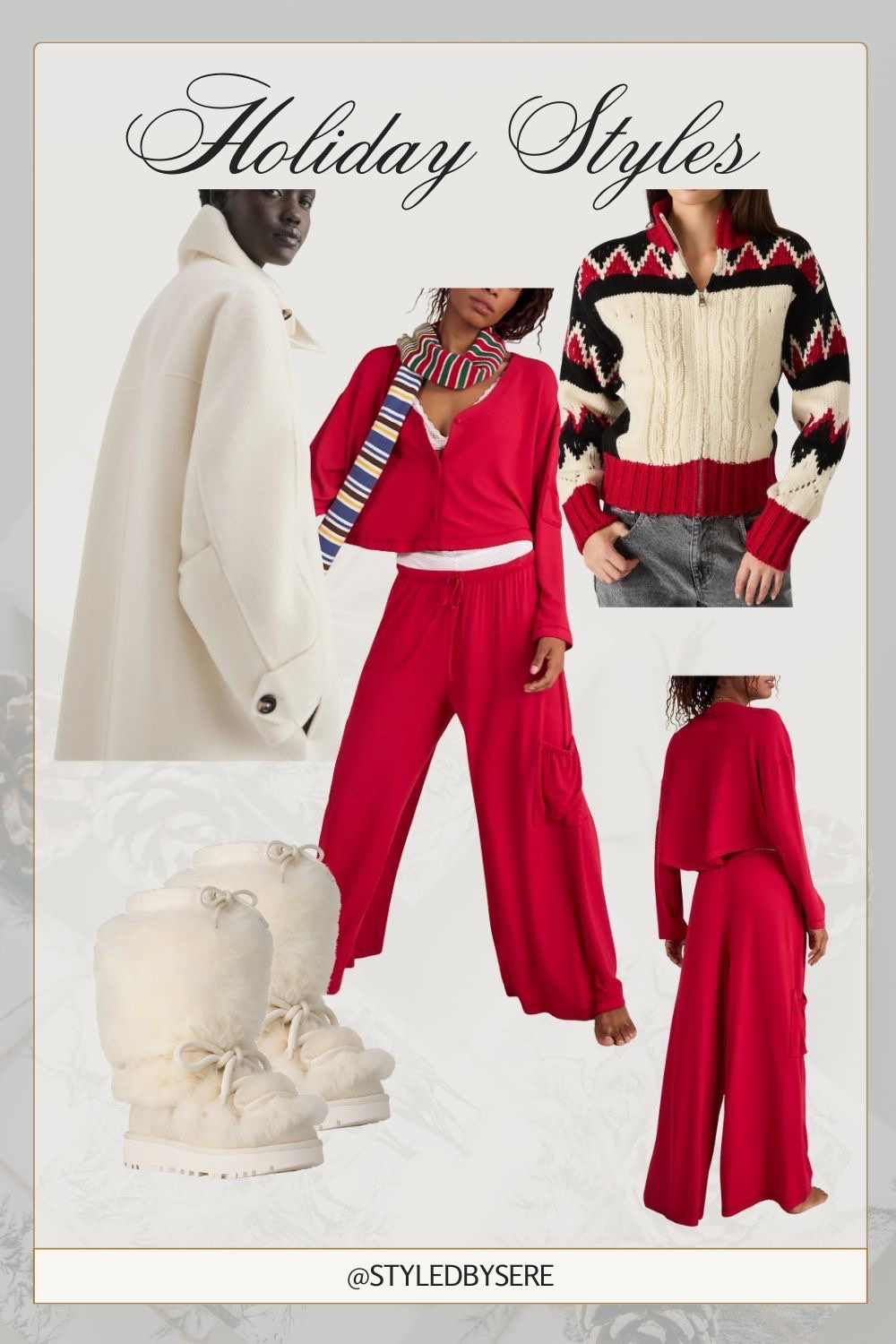 Holiday Style: Ski Chalet ⛷️ 

Heading to the slopes this holiday season? Look festive with a relaxed yet sophisticated style. 

A bright red set in cozy cotton sets the mood. Layer a  warm cardigan overtop. Fuzzy boots keep your feet toasty by the fire. And an oversized wool jacket completes the outfit. 

Who knows, you may never leave the comfort of the fireside for the slopes!

#LTKSeasonal #LTKootd #LTKHoliday