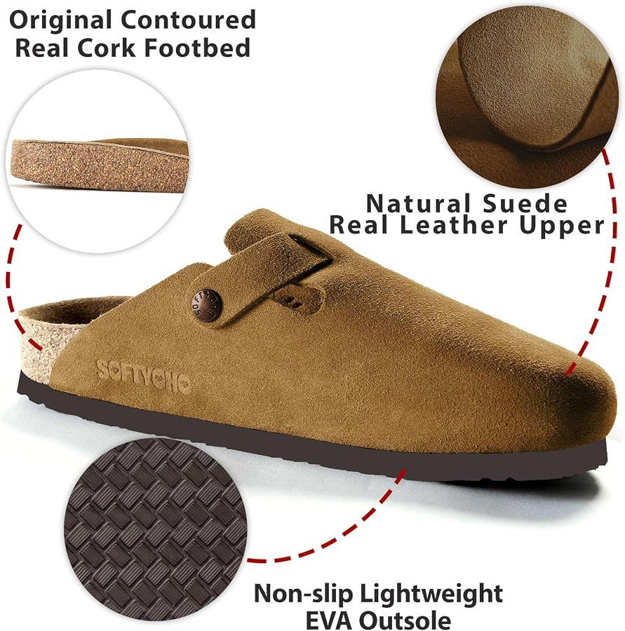 Clogs for Women Men, Mules with Arch Support and Adjustable Buckle, Suede Leather Cork Footbed Po... | Amazon (US)