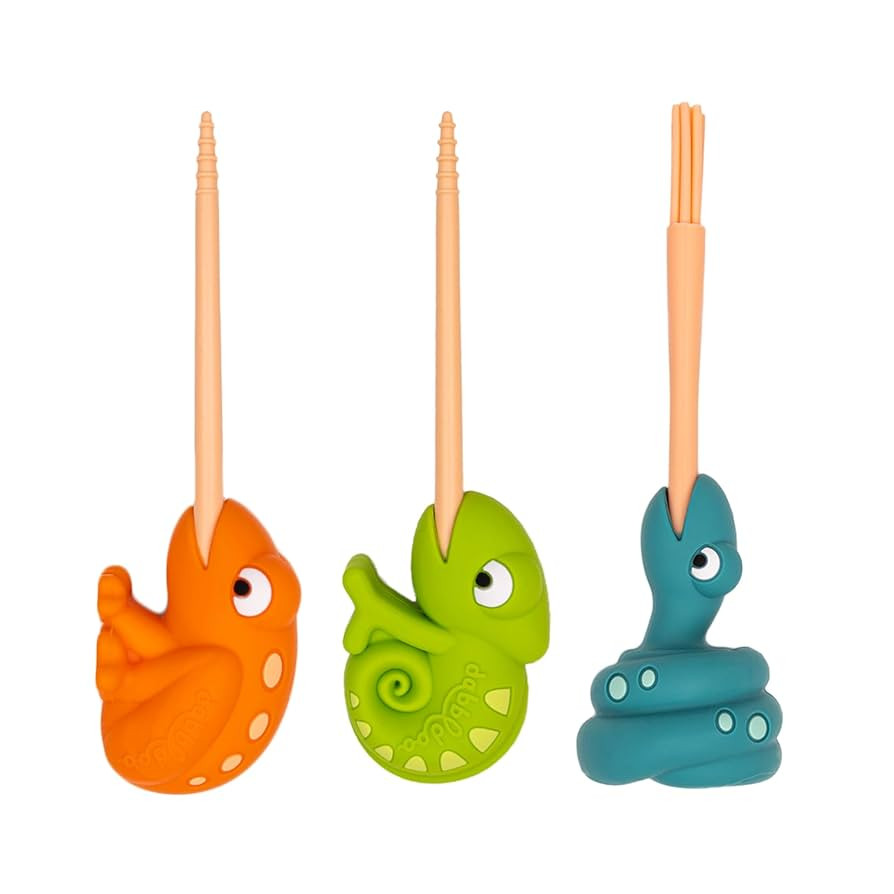 3 Pack Kids Food Picks (Chameleon, Frog, Snake) Toddlers + Preschoolers Utensils - Picky Eating -... | Amazon (US)