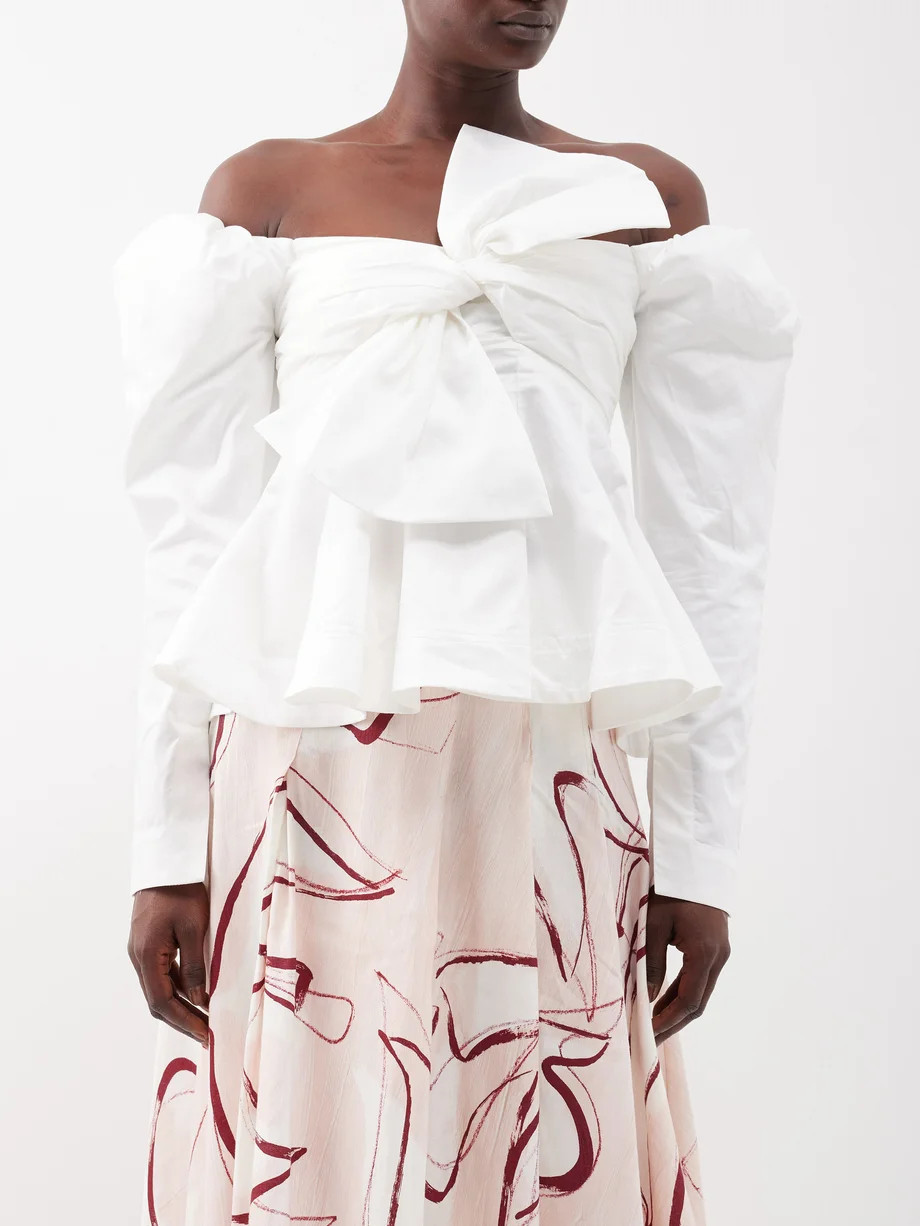 Valentina bow-detail cotton off-the-shoulder top | Matches (UK)